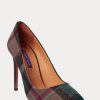 Zapatos de tacón de lana a cuadros Ralph Lauren Celia para mujer, color verde y rojo