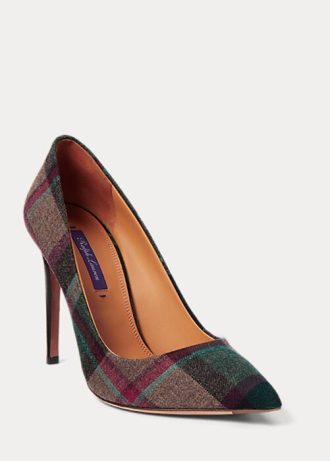 Zapatos de tacón de lana a cuadros Ralph Lauren Celia para mujer, color verde y rojo Zapatos de tacón de lana a cuadros Ralph Lauren Celia para mujer, color verde y rojo