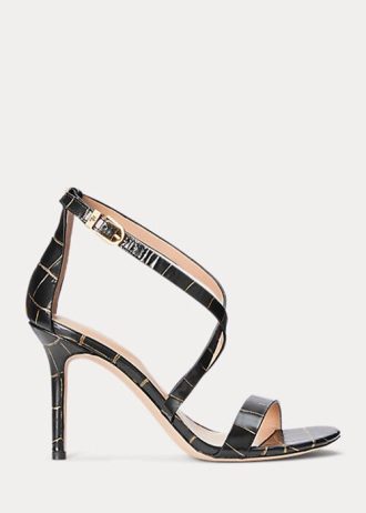 Zapatos de tacón de piel con relieve Ralph Lauren Gabriele para mujer, color negro y dorado Zapatos de tacón de piel con relieve Ralph Lauren Gabriele para mujer, color negro y dorado