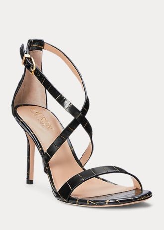Zapatos de tacón de piel con relieve Ralph Lauren Gabriele para mujer, color negro y dorado Zapatos de tacón de piel con relieve Ralph Lauren Gabriele para mujer, color negro y dorado