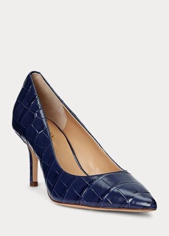 Zapatos de tacón de piel con relieve Ralph Lauren Lanette para mujer, color azul marino Zapatos de tacón de piel con relieve Ralph Lauren Lanette para mujer, color azul marino