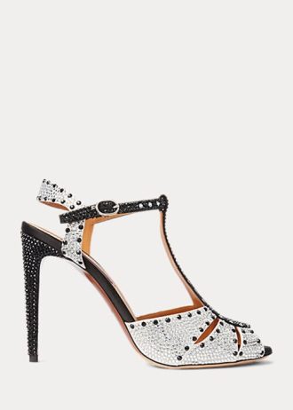Zapatos de tacón de satén adornados Ralph Lauren Vasile para mujer, en blanco y negro Zapatos de tacón de satén adornados Ralph Lauren Vasile para mujer, en blanco y negro