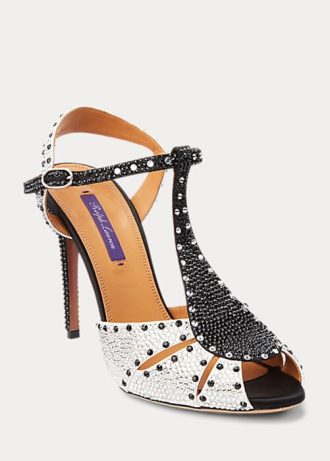 Zapatos de tacón de satén adornados Ralph Lauren Vasile para mujer, en blanco y negro Zapatos de tacón de satén adornados Ralph Lauren Vasile para mujer, en blanco y negro