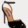Sandalias de terciopelo Ralph Lauren Bacall II negras para mujer Sandalias de terciopelo Ralph Lauren Bacall II negras para mujer