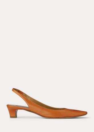 Zapatos de tacón de tira trasera de cuero Ralph Lauren Kels para mujer en amarillo oscuro Zapatos de tacón de tira trasera de cuero Ralph Lauren Kels para mujer en amarillo oscuro