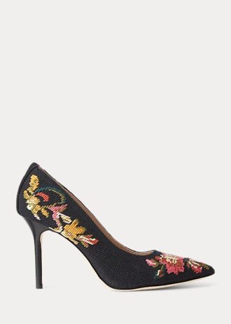 Zapatos de tacón negros Ralph Lauren Lindella II de ante y bordado para mujer Zapatos de tacón negros Ralph Lauren Lindella II de ante y bordado para mujer