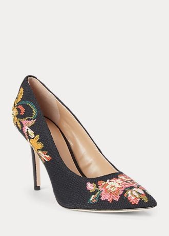 Zapatos de tacón negros Ralph Lauren Lindella II de ante y bordado para mujer Zapatos de tacón negros Ralph Lauren Lindella II de ante y bordado para mujer