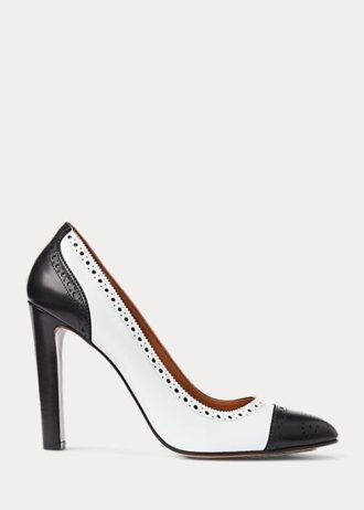 Zapatos de tacón Ralph Lauren Ainsley de piel de becerro con bloques de color en blanco y negro para mujer Zapatos de tacón Ralph Lauren Ainsley de piel de becerro con bloques de color en blanco y negro para mujer
