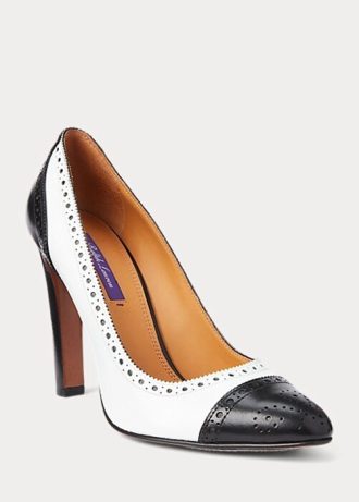 Zapatos de tacón Ralph Lauren Ainsley de piel de becerro con bloques de color en blanco y negro para mujer Zapatos de tacón Ralph Lauren Ainsley de piel de becerro con bloques de color en blanco y negro para mujer