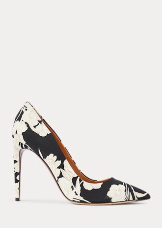 Zapatos de tacón Ralph Lauren Celia con estampado floral para mujer, color negro y crema Zapatos de tacón Ralph Lauren Celia con estampado floral para mujer, color negro y crema