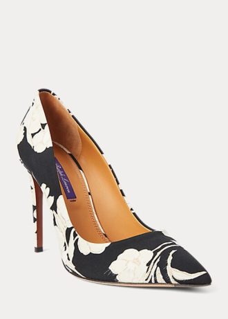 Zapatos de tacón Ralph Lauren Celia con estampado floral para mujer, color negro y crema Zapatos de tacón Ralph Lauren Celia con estampado floral para mujer, color negro y crema