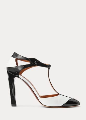 Zapatos de tacón Ralph Lauren Haskell de piel de becerro con bloques de color en blanco y negro para mujer Zapatos de tacón Ralph Lauren Haskell de piel de becerro con bloques de color en blanco y negro para mujer