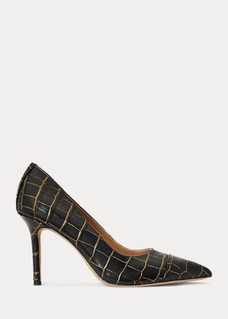 Zapatos de tacón Ralph Lauren Lindella de piel grabada en negro y dorado para mujer Zapatos de tacón Ralph Lauren Lindella de piel grabada en negro y dorado para mujer