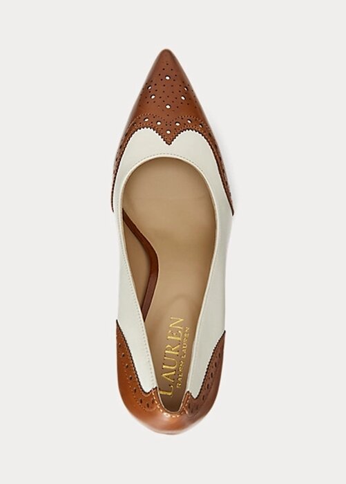 Zapatos de tacón Ralph Lauren Lynden de napa y piel bruñida en beige y blanco para mujer Zapatos de tacón Ralph Lauren Lynden de napa y piel bruñida en beige y blanco para mujer