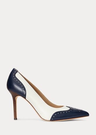 Zapatos de tacón Ralph Lauren Lynden de napa y piel bruñida para mujer, color azul marino y blanco Zapatos de tacón Ralph Lauren Lynden de napa y piel bruñida para mujer, color azul marino y blanco