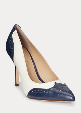 Zapatos de tacón Ralph Lauren Lynden de napa y piel bruñida para mujer, color azul marino y blanco Zapatos de tacón Ralph Lauren Lynden de napa y piel bruñida para mujer, color azul marino y blanco