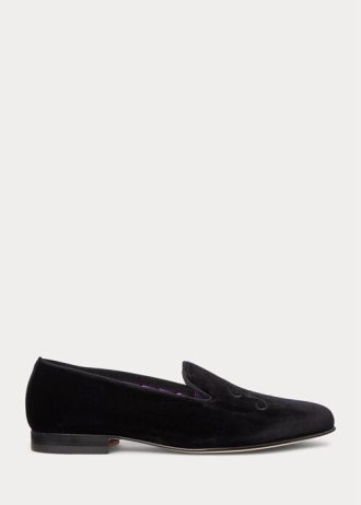 Zapatos de vestir negros Ralph Lauren Alonzo de terciopelo bordado para hombre Zapatos de vestir negros Ralph Lauren Alonzo de terciopelo bordado para hombre