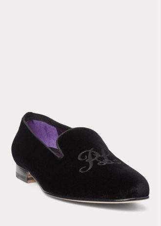 Zapatos de vestir negros Ralph Lauren Alonzo de terciopelo bordado para hombre Zapatos de vestir negros Ralph Lauren Alonzo de terciopelo bordado para hombre