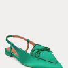 Zapatos planos con tira trasera en satén de seda Ralph Lauren para mujer, color verde Zapatos planos con tira trasera en satén de seda Ralph Lauren para mujer, color verde