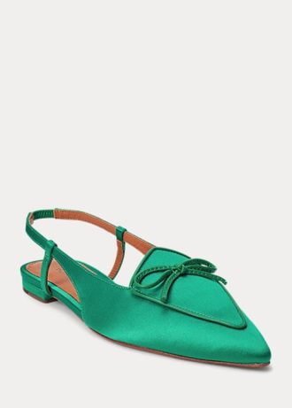 Zapatos planos con tira trasera en satén de seda Ralph Lauren para mujer, color verde Zapatos planos con tira trasera en satén de seda Ralph Lauren para mujer, color verde