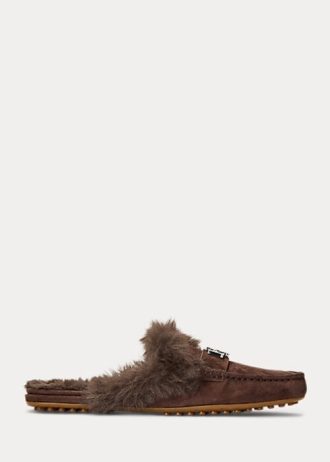Zapatos planos de ante con ribete de piel sintética Savanah de Ralph Lauren para mujer en color chocolate Zapatos planos de ante con ribete de piel sintética Savanah de Ralph Lauren para mujer en color chocolate