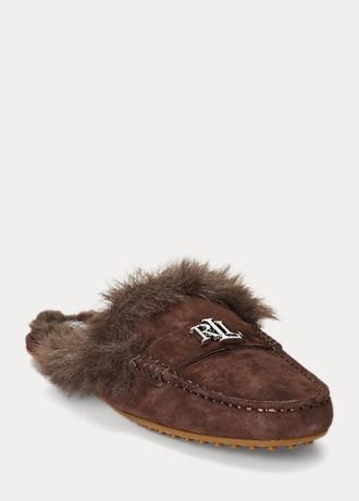 Zapatos planos de ante con ribete de piel sintética Savanah de Ralph Lauren para mujer en color chocolate Zapatos planos de ante con ribete de piel sintética Savanah de Ralph Lauren para mujer en color chocolate