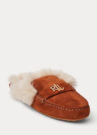 Zapatos planos de ante con ribete de piel sintética Savanah de Ralph Lauren para mujer en color marrón Zapatos planos de ante con ribete de piel sintética Savanah de Ralph Lauren para mujer en color marrón