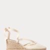 Zapatos planos de cuña de lona con flecos de Ralph Lauren para mujer en color crema