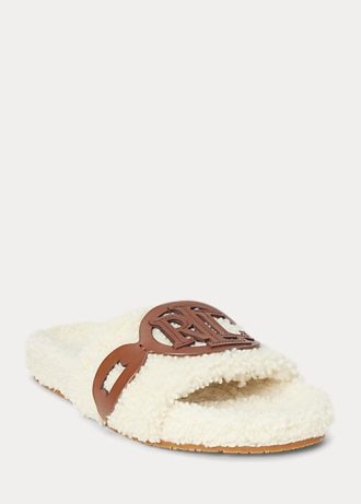 Zapatos planos de piel de oveja con ribete de piel Dixie de Ralph Lauren para mujer en color crema Zapatos planos de piel de oveja con ribete de piel Dixie de Ralph Lauren para mujer en color crema