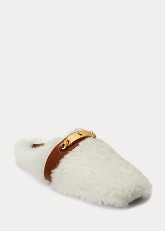 Zapatos planos de piel de oveja Ralph Lauren Polo ID para mujer en color blanco Zapatos planos de piel de oveja Ralph Lauren Polo ID para mujer en color blanco