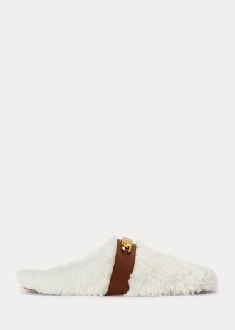 Zapatos planos de piel de oveja Ralph Lauren Polo ID para mujer en color blanco Zapatos planos de piel de oveja Ralph Lauren Polo ID para mujer en color blanco