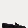 Zapatos planos de terciopelo bordado Ralph Lauren Alonzo para mujer, color negro