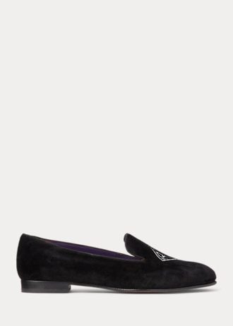 Zapatos planos de terciopelo bordado Ralph Lauren Alonzo para mujer, color negro Zapatos planos de terciopelo bordado Ralph Lauren Alonzo para mujer, color negro