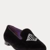 Zapatos planos de terciopelo bordado Ralph Lauren Alonzo para mujer, color negro