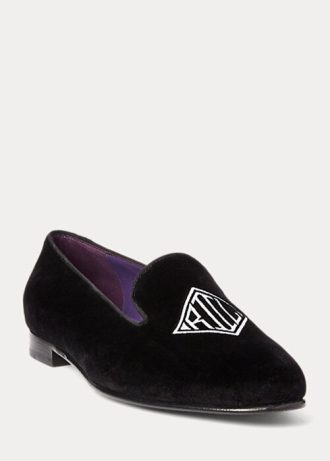 Zapatos planos de terciopelo bordado Ralph Lauren Alonzo para mujer, color negro Zapatos planos de terciopelo bordado Ralph Lauren Alonzo para mujer, color negro