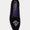 Zapatos planos de terciopelo bordado Ralph Lauren Alonzo para mujer, color negro