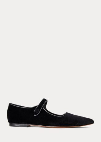 Zapatos planos Mary Jane de terciopelo Ralph Lauren negros con punta para mujer Zapatos planos Mary Jane de terciopelo Ralph Lauren negros con punta para mujer