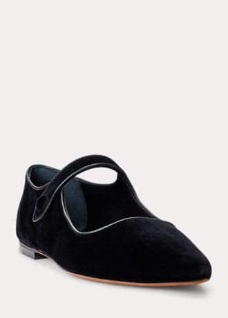 Zapatos planos Mary Jane de terciopelo Ralph Lauren negros con punta para mujer Zapatos planos Mary Jane de terciopelo Ralph Lauren negros con punta para mujer