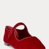 Zapatos planos Mary Jane de terciopelo Ralph Lauren para mujer en color rojo con punta Zapatos planos Mary Jane de terciopelo Ralph Lauren para mujer en color rojo con punta