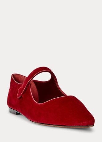 Zapatos planos Mary Jane de terciopelo Ralph Lauren para mujer en color rojo con punta Zapatos planos Mary Jane de terciopelo Ralph Lauren para mujer en color rojo con punta