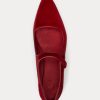 Zapatos planos Mary Jane de terciopelo Ralph Lauren para mujer en color rojo con punta Zapatos planos Mary Jane de terciopelo Ralph Lauren para mujer en color rojo con punta