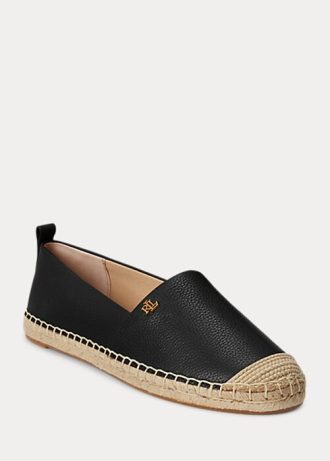 Zapatos planos negros Ralph Lauren Cameryn IV de piel abatanada para mujer Zapatos planos negros Ralph Lauren Cameryn IV de piel abatanada para mujer