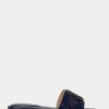 Zapatos planos Ralph Lauren Alegra de piel con relieve de cocodrilo para mujer, color azul marino