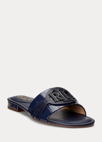 Zapatos planos Ralph Lauren Alegra de piel con relieve de cocodrilo para mujer, color azul marino Zapatos planos Ralph Lauren Alegra de piel con relieve de cocodrilo para mujer, color azul marino