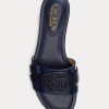 Zapatos planos Ralph Lauren Alegra de piel con relieve de cocodrilo para mujer, color azul marino
