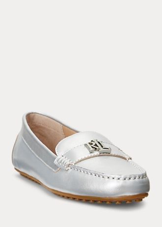 Zapatos planos Ralph Lauren Barnsbury de piel napa metalizada para mujer, color plateado Zapatos planos Ralph Lauren Barnsbury de piel napa metalizada para mujer, color plateado