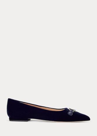 Zapatos planos tipo ballet de terciopelo Ralph Lauren Lilah para mujer en color azul marino Zapatos planos tipo ballet de terciopelo Ralph Lauren Lilah para mujer en color azul marino