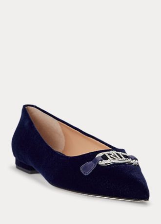 Zapatos planos tipo ballet de terciopelo Ralph Lauren Lilah para mujer en color azul marino Zapatos planos tipo ballet de terciopelo Ralph Lauren Lilah para mujer en color azul marino